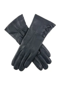 Women’s Touchscreen Three-Point Cashmere-Lined Leather Gloves With Buttons -Dents 7 2060 Navy e074d197 c22c 4241 92f2 bdaf8fba9e1b