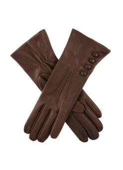 Women's Three-Point Silk-Lined Leather Gloves With Buttons