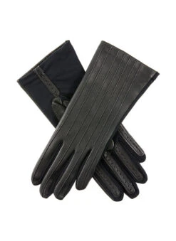 Women's Half Silk-Lined Leather And Elastane Gloves -Dents 7 2152 black f3f80780 c186 436b a218 8097eaa90277