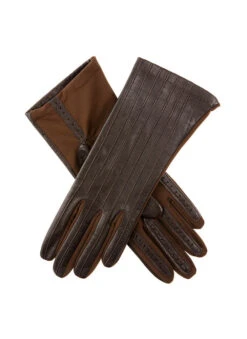 Women's Half Silk-Lined Leather And Elastane Gloves -Dents 7 2152 mocca 729d0c96 c6f3 4ddb 838f 2dae56e63a64
