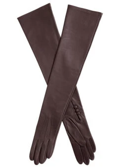 Women's Three-Point Long Opera Leather Gloves -Dents 7 2190Mocca