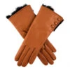 Women's Wool-Lined Leather Gloves With Fur Cuffs -Dents 7 2334 cognac