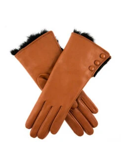 Women's Wool-Lined Leather Gloves With Fur Cuffs