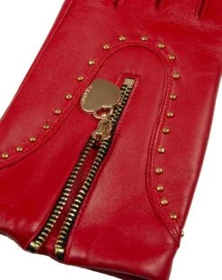 Women's Lined Leather Gloves With Studs And Heart Pendant -Dents 7 2446 berry 2