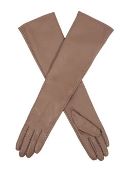 Women's Single-Point Long Above-Elbow Lined Leather Gloves 38 Women's Single-Point Long Above-Elbow Lined Leather Gloves -Dents 7 2460 Coutry Brown