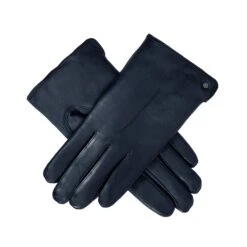 Women’s Touchscreen Single-Point Faux Fur-Lined Leather Gloves -Dents 7 2461 Navy