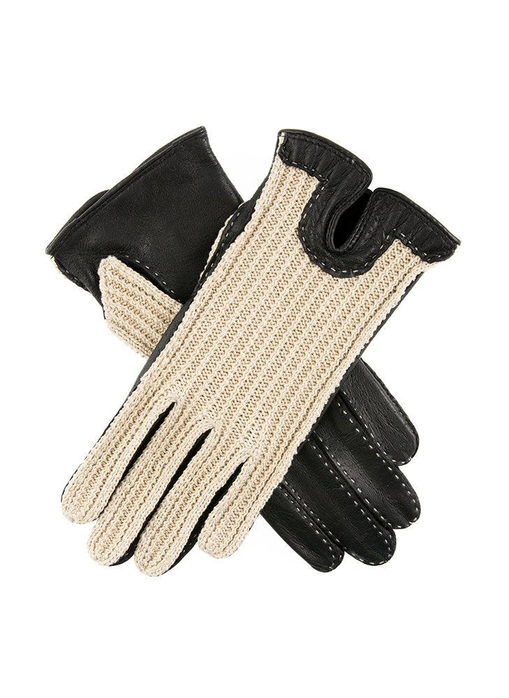 Women's Handsewn Crochet-Back Imitation Peccary Leather Driving Gloves 3 Women's Handsewn Crochet-Back Imitation Peccary Leather Driving Gloves
