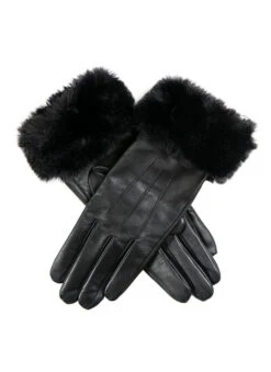Women’s Touchscreen Three-Point Lined Leather Gloves With Faux Fur Cuffs 17 Women’s Touchscreen Three-Point Lined Leather Gloves With Faux Fur Cuffs -Dents 7 5019 Black