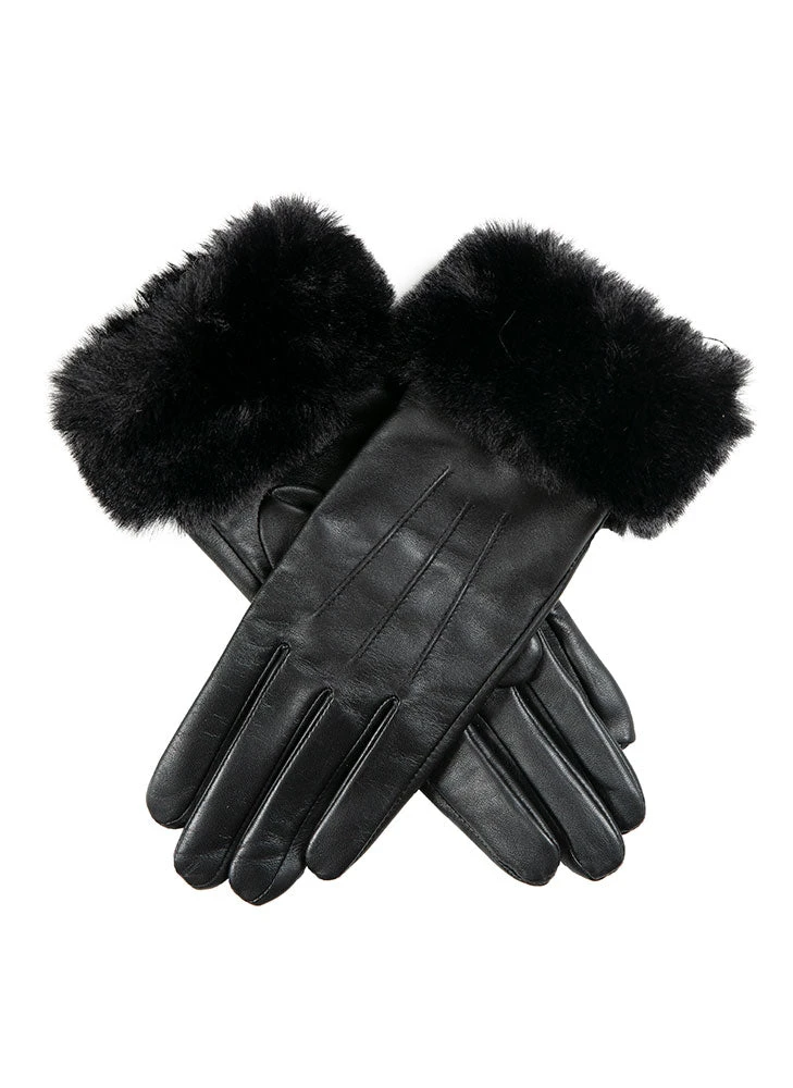 Women’s Touchscreen Three-Point Lined Leather Gloves With Faux Fur Cuffs 6 Women’s Touchscreen Three-Point Lined Leather Gloves With Faux Fur Cuffs - Image 4