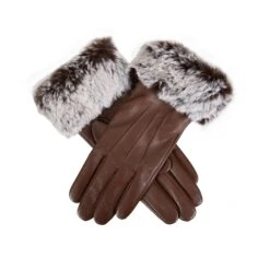 Women’s Touchscreen Three-Point Lined Leather Gloves With Faux Fur Cuffs 22 Women’s Touchscreen Three-Point Lined Leather Gloves With Faux Fur Cuffs -Dents 7 5019 Chestnut