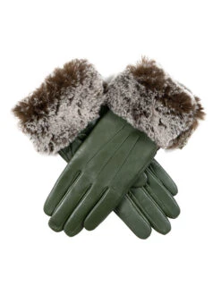 Womenâs Touchscreen Three-Point Lined Leather Gloves With Faux Fur Cuffs