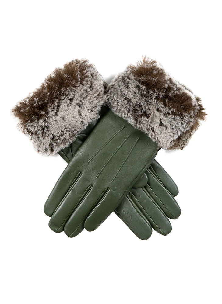 Women’s Touchscreen Three-Point Lined Leather Gloves With Faux Fur Cuffs 3 Women’s Touchscreen Three-Point Lined Leather Gloves With Faux Fur Cuffs