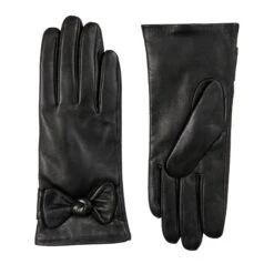 Women’s Touchscreen Wool-Lined Leather Gloves With Bow 27 Women’s Touchscreen Wool-Lined Leather Gloves With Bow -Dents 7 5020 Black 1