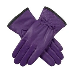 Women’s Wool-Lined Leather Gloves With Quilted Cuffs And Bow 34 Women’s Wool-Lined Leather Gloves With Quilted Cuffs And Bow -Dents 7 5021 Amethyst 1