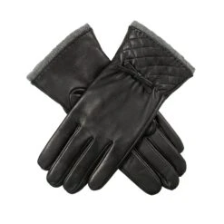 Womenâs Wool-Lined Leather Gloves With Quilted Cuffs And Bow