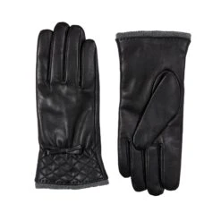 Women’s Wool-Lined Leather Gloves With Quilted Cuffs And Bow 27 Women’s Wool-Lined Leather Gloves With Quilted Cuffs And Bow -Dents 7 5021 Black Charcoal 1