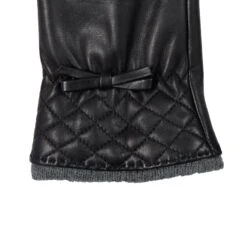 Women’s Wool-Lined Leather Gloves With Quilted Cuffs And Bow 29 Women’s Wool-Lined Leather Gloves With Quilted Cuffs And Bow -Dents 7 5021 Black Charcoal 4