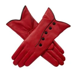 Women’s Wool-Lined Leather Gloves With Buttons And Piping -Dents 7 5023 Berry 1