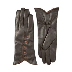Women’s Wool-Lined Leather Gloves With Buttons And Piping -Dents 7 5023 Mocca 1