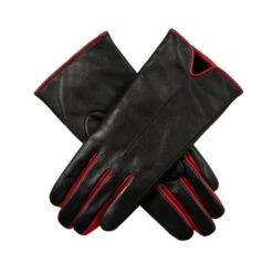 Womenâs Single-Point Lined Leather Gloves With Colour Contrast Details