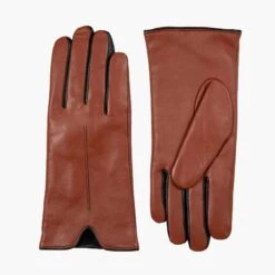 Women’s Single-Point Lined Leather Gloves With Colour Contrast Details -Dents 7 5024 Cognac Black 1