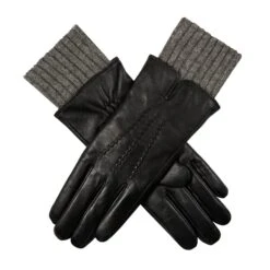 Womenâs Three-Point Wool Blend-Lined Leather Gloves With Knitted Cuffs