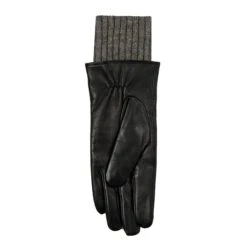 Women’s Three-Point Wool Blend-Lined Leather Gloves With Knitted Cuffs -Dents 7 5025 Black Charcoal 3