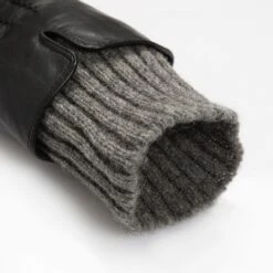 Women’s Three-Point Wool Blend-Lined Leather Gloves With Knitted Cuffs -Dents 7 5025 Black Charcoal 8