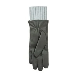 Women’s Three-Point Wool Blend-Lined Leather Gloves With Knitted Cuffs -Dents 7 5025 Charcoal 3