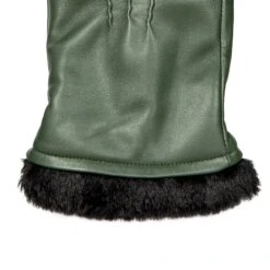 Women’s Three-Point Faux Fur-Lined Leather Mittens -Dents 7 5026 Sage 4
