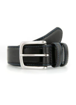 Men's Lined Leather Belt With Contrast Stitching -Dents 8 1063BlackRoyalBlue