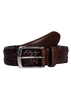 Men's Woven Leather Belt -Dents 8 4031 Brown Navy 3
