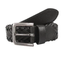 Men's Woven Leather Belt With Antique Brass Buckle