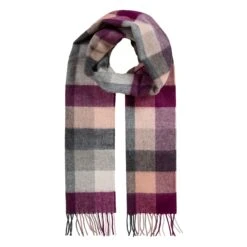Heritage Plaid Check Cashmere Scarf With Tassels -Dents CASHMERE SCARF IN CASSIS