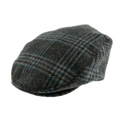 Men's Abraham Moon Check Tweed Flat Cap -Dents MENS FLAT CAP IN GRAPHITE