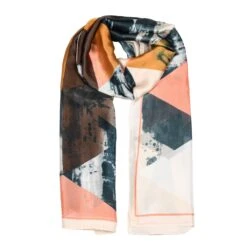 Women’s Abstract Geometric Print Silk-Like Lightweight Scarf -Dents WOMENS ABSTRACT GEOMETRIC SCARF IN MUSTARD