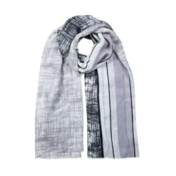 Women’s Lightweight Scarf With Stripe And Crosshatch Pattern