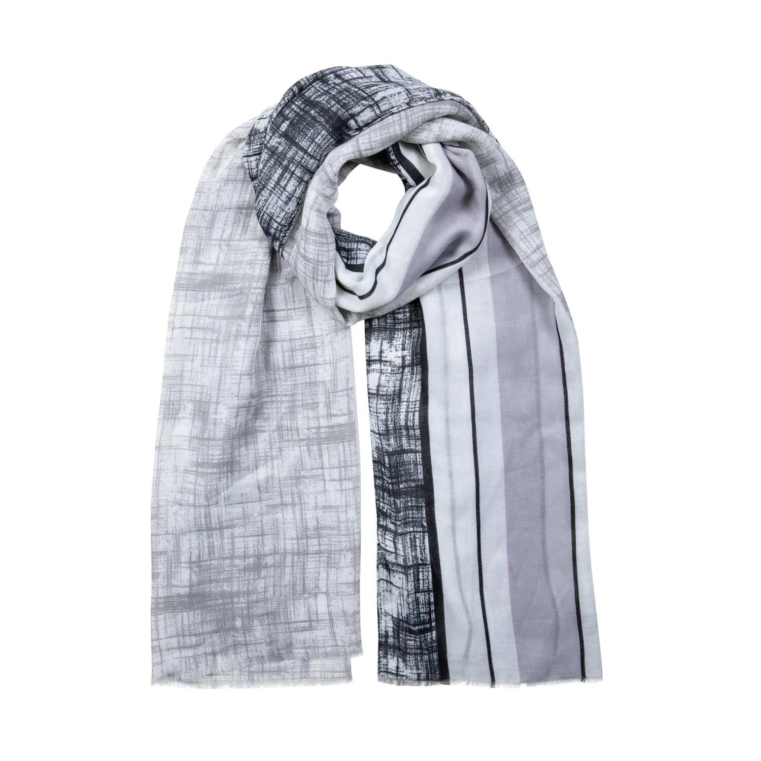 Women’s Lightweight Scarf With Stripe And Crosshatch Pattern 3 Women’s Lightweight Scarf With Stripe And Crosshatch Pattern