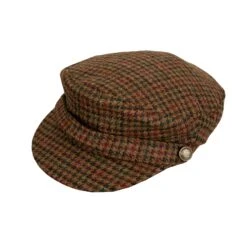 Women's Abraham Moon Dogtooth Tweed Fisherman Cap -Dents WOMENS TWEED FISHERMAN CAP IN COGNAC