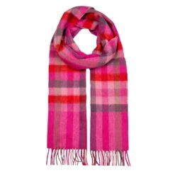 Heritage Plaid Check Cashmere Scarf With Tassels -Dents cashmere scarf cherry