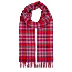 Heritage Plaid Check Cashmere Scarf With Tassels -Dents cashmere scarf scarlet