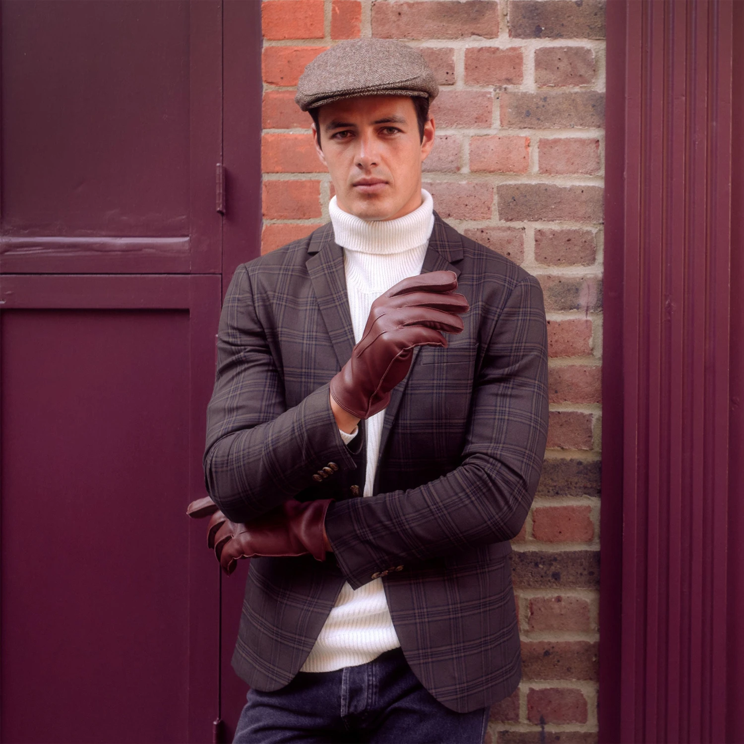 Men's Abraham Moon Herringbone Tweed Flat Cap 9 Men's Abraham Moon Herringbone Tweed Flat Cap - Image 7