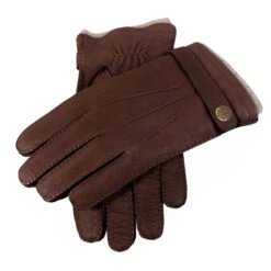 Men's Handsewn Three-Point Cashmere-Lined Deerskin Leather Gloves With Cashmere Cuffs -Dents mens deerskin cashmere lined leather gloves Bark