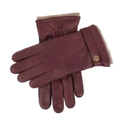 Men's Handsewn Three-Point Cashmere-Lined Deerskin Leather Gloves With Cashmere Cuffs -Dents mens deerskin cashmere lined leather gloves Claret