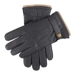 Men's Handsewn Three-Point Cashmere-Lined Deerskin Leather Gloves With Cashmere Cuffs