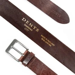 Men’s Heritage Full-Grain Leather Belt With Antique Pewter Buckle -Dents mens heritage belts antique buckle brown 2