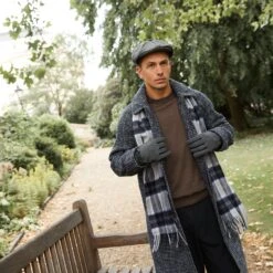 Men's Lambswool Scarf With Tassels -Dents mens lambswool scarf in silver