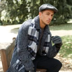 Men's Lambswool Scarf With Tassels -Dents mens lambswool scarf in silver 2