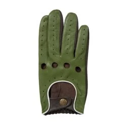 Men’s Touchscreen Three-Colour Leather Driving Gloves -Dents mens leather touchscreen three colour gloves green brown white back
