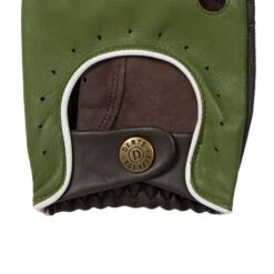 Men’s Touchscreen Three-Colour Leather Driving Gloves -Dents mens leather touchscreen three colour gloves green brown white back cuff